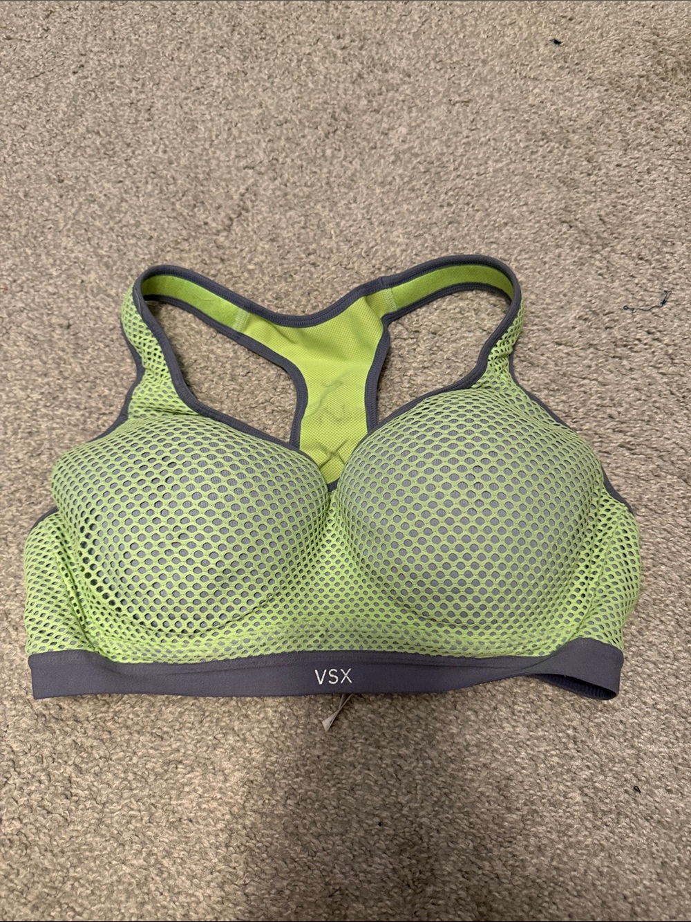 VSX Neon Lime Racerback Mesh Sports Bra with Gray Trim
